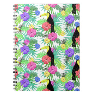 Cuaderno Palm tropical acuática, hawaiano hibiskus Toucan