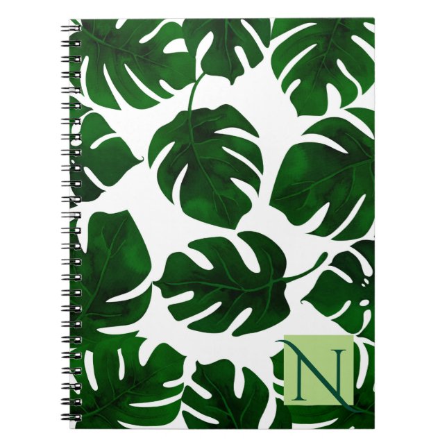 Cuaderno Palm tropical verde oscuro deja botánica de verano (Frente)