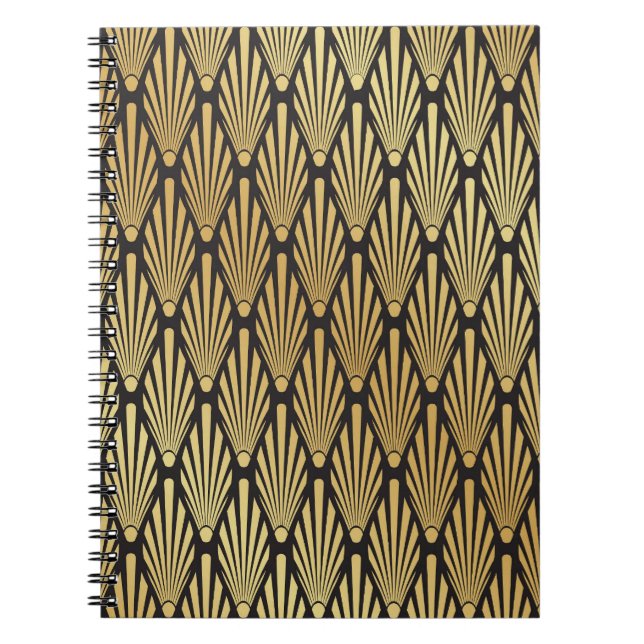Cuaderno Palmas Art Deco: Oro Negro. (Frente)