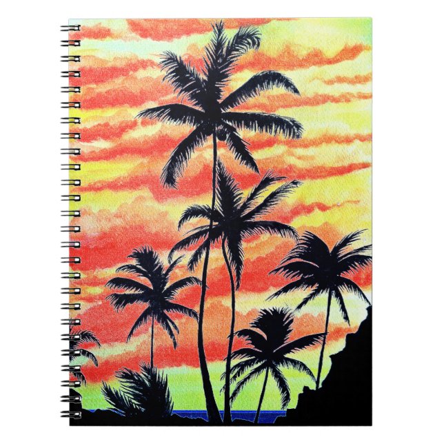 Cuaderno Palmas de Coco Sunset de Hawái (Frente)