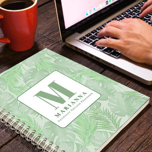 Cuaderno Palmas tropicales verdes de monograma simple