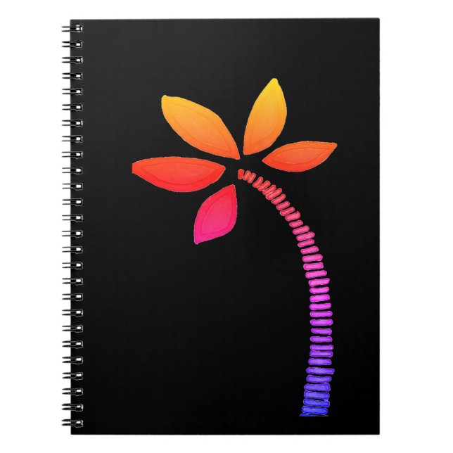 Cuaderno Palmera arcoiris con fondo negro (Frente)