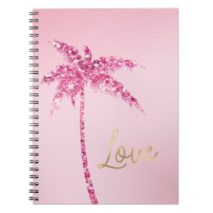 Cuaderno Palmera de purpurina rosa ombre amor dorado