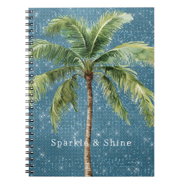 Cuaderno Palmera Tropical Azul Verde Brillo  (Frente)