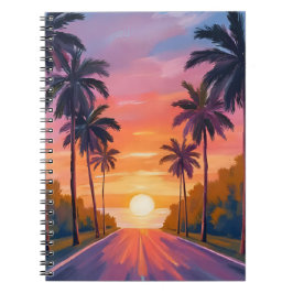Cuaderno Palmera Tropical de la puesta de sol de la playa d