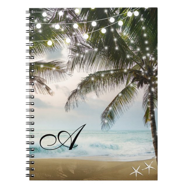 Cuaderno Palmeras de Playa Tropical Oceánica y Luces (Frente)