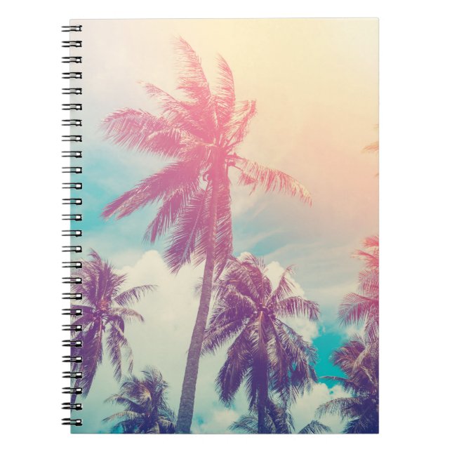 Cuaderno Palmeras de silueta, abstracto de puesta de sol. (Frente)