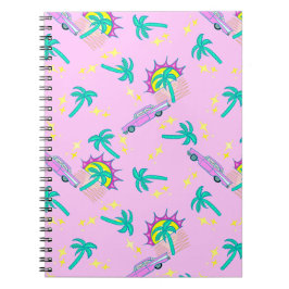 Cuaderno palmeras retro rosadas y coche