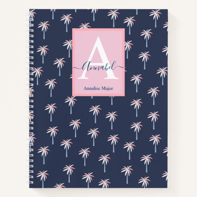 Cuaderno Palmeras rosas con motivos marinos Monogramadas (Anverso)