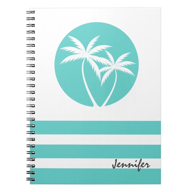 Cuaderno Palmeras tropicales con rayas y nombre (Frente)