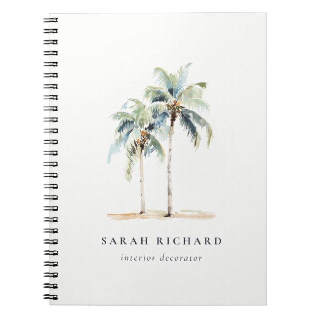 Cuaderno Palmeras Tropicales Costeras Acuarela Azul Verde (Frente)