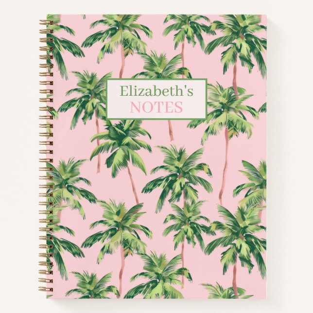 Cuaderno Palmeras tropicales en rosa personalizadas (Anverso)