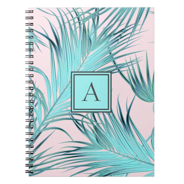 Cuaderno Palmeras Tropicales Pastel De Moda Con Monograma (Frente)