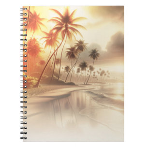 Cuaderno Palmeras y puesta de sol naranja en la playa
