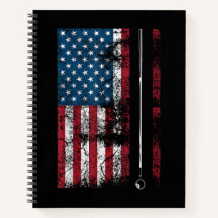 Cuaderno Palo de billar con bandera americana divertido jue