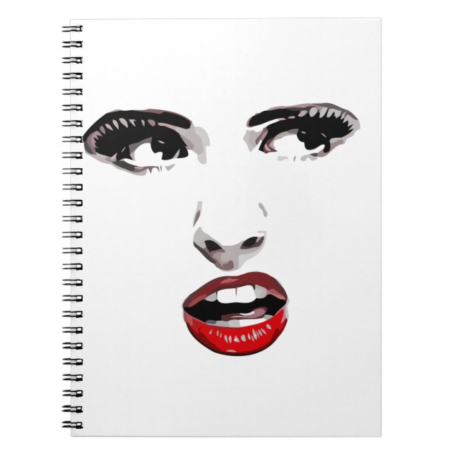 Cuaderno Palo de labios rojo Mujer de ojos oscuros maquilla (Frente)