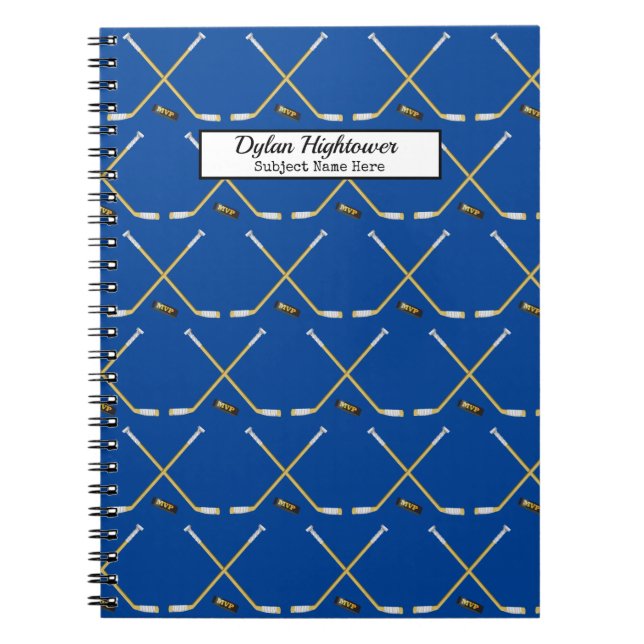 Cuaderno Palos de hockey | MVP Patrón Puck Patrón Nombre az (Frente)