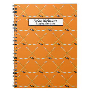 Cuaderno Palos de hockey   Nombre del Naranja del patrón de