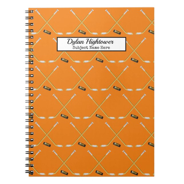 Cuaderno Palos de hockey | Nombre del Naranja del patrón de (Frente)
