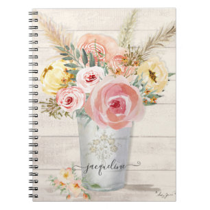 Cuaderno Pampas Boho Peony Floral Rusa color de agua de mad