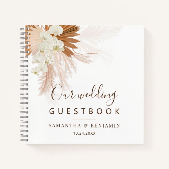 Cuaderno Pampas Grass Terracotta Script Boda Guest Book (Anverso)
