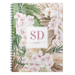 Cuaderno Pampas hierba, orquídea, follaje tropical texto