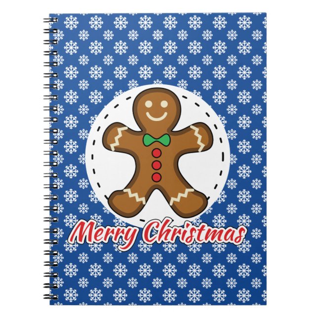Cuaderno Pan de jengibre - Patrón de copos de nieve azules  (Frente)