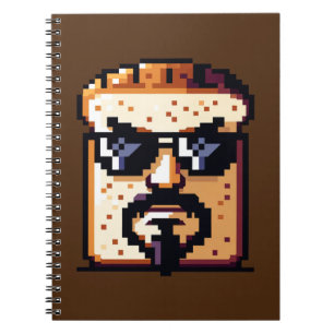 Cuaderno Pan Serio - Gracioso Carácter Retro De Arte Pixel