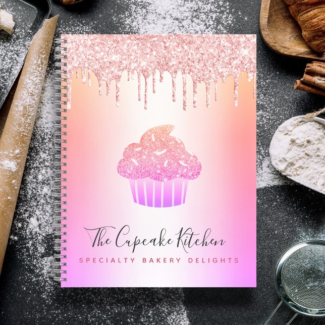 Cuaderno Panadería de Cupcake Rosa Brillante Arcoíris Ombre (Subido por el creador)