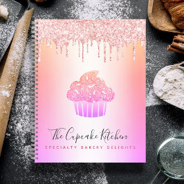 Cuaderno Panadería de Cupcake Rosa Glitter Arcoíris Ombre