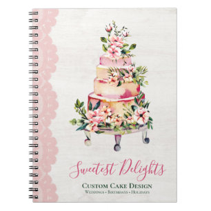 Cuaderno Panadería de Pasteles de Boda Florales de Acuarela