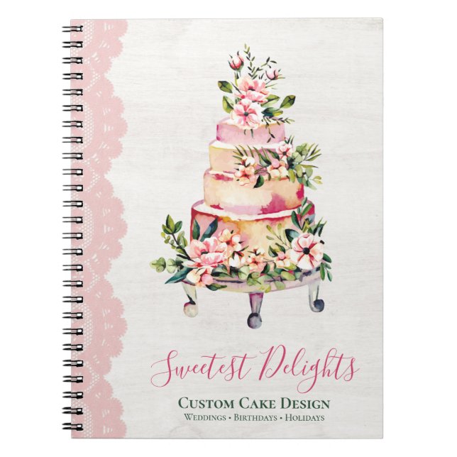 Cuaderno Panadería de Pasteles de Boda Florales de Acuarela (Frente)