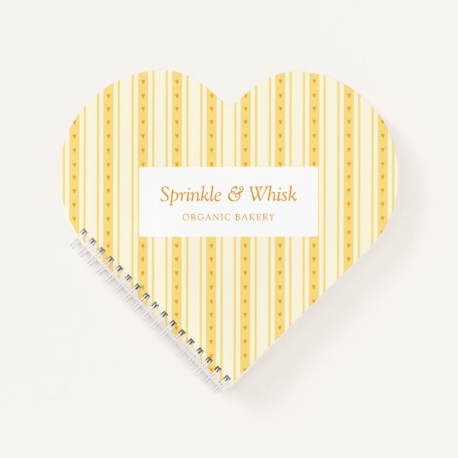 Cuaderno Panadería de rayas amarillas retro vainilla corazó (Anverso)