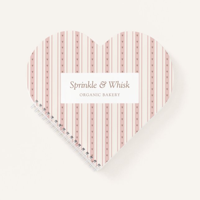 Cuaderno Panadería de rayas de corazón rosa y marrón retro (Anverso)