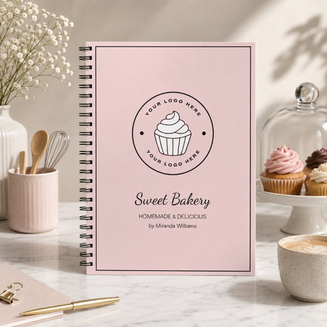 Cuaderno Panadería Moderna Logo Personalizado Rosa (Modern Bakery Pink Custom Logo Notebook)