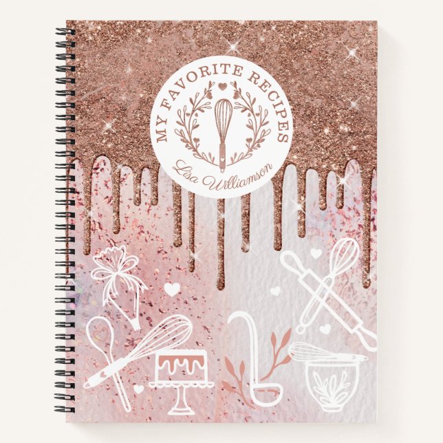 Cuaderno Panadería Purpurina Rosa Oro Perforaciones Rosadas (Anverso)
