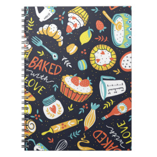 Cuaderno Panadería retro, puntos, elementos florales.
