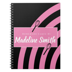 Cuaderno Panadería Stripes Whisk Pastel Casero Rosa Negro