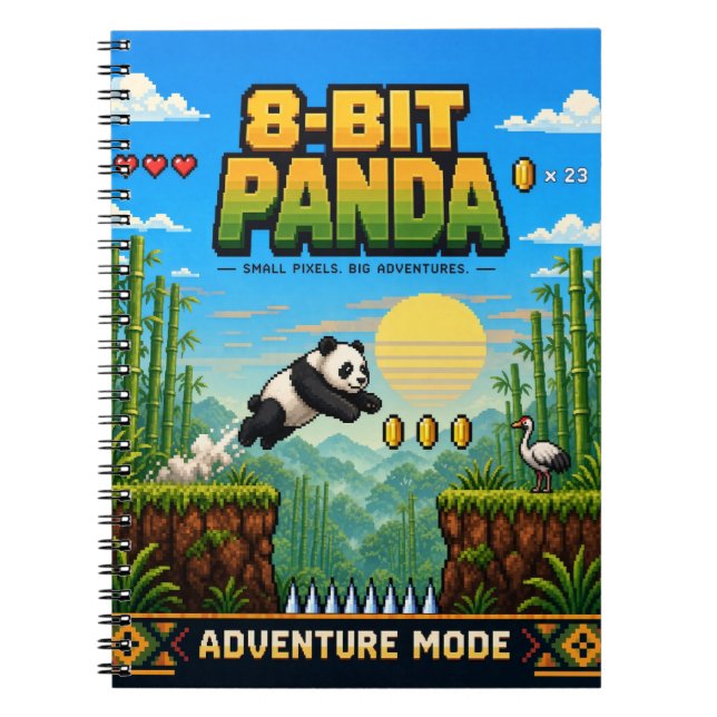 Cuaderno Panda, Arte de Pixel Retro de 8 Bits (Frente)