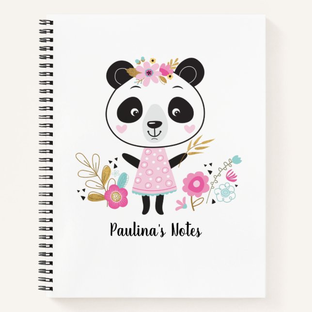 Cuaderno Panda Chica Cute Personalizado (Anverso)