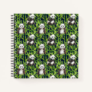 Cuaderno Panda Con Patrón De Acuarela De Bambú