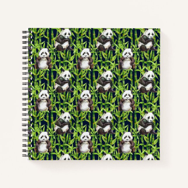 Cuaderno Panda Con Patrón De Acuarela De Bambú (Anverso)