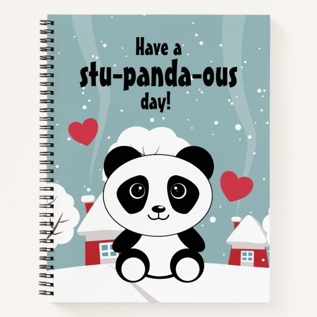 Cuaderno Panda De Bebé Cuto En Gris De Nieve De Invierno (Anverso)