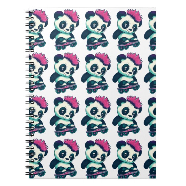 Cuaderno Panda de bebé lindo con mohawk | Skater Panda (Frente)