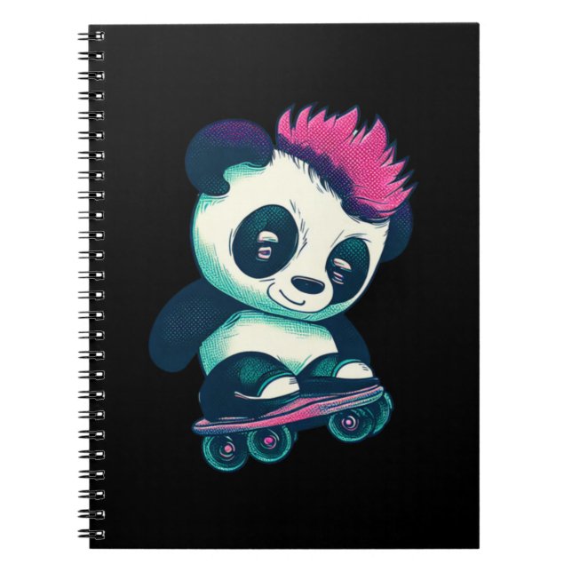 Cuaderno Panda de bebé lindo con mohawk | Skater Panda (Frente)