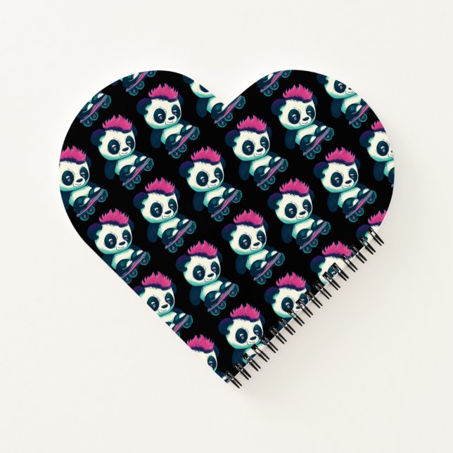 Cuaderno Panda de bebé lindo con mohawk | Skater Panda (Reverso)