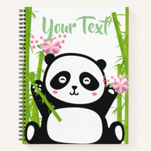 Cuaderno Panda feliz con flores de bambú y cerezo