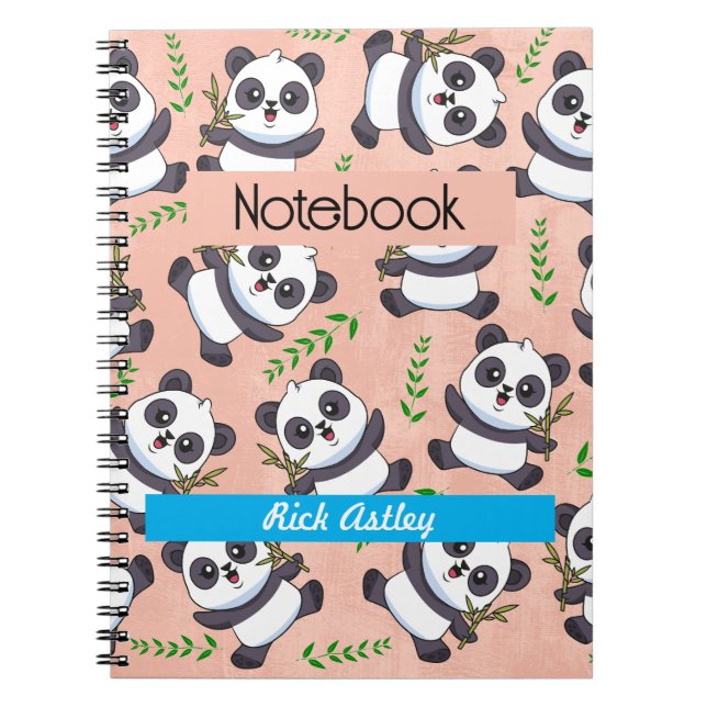 Cuaderno Panda Personalizado Hoja de Bambú Fondo Rosa (Frente)