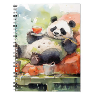 Cuaderno Panda Relajándose En Jardín Diversión Animal Feliz