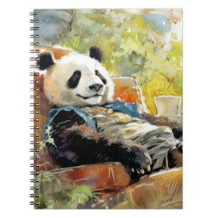 Cuaderno Panda Relajándose En Jardín Diversión Animal Feliz